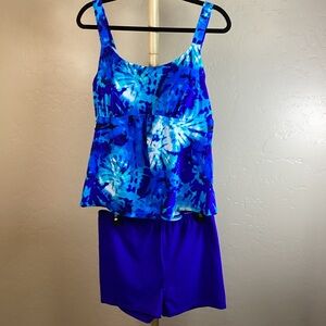 Kim Gravel Swimsuits For All Blues and White Floral 2 pc Tankini Set